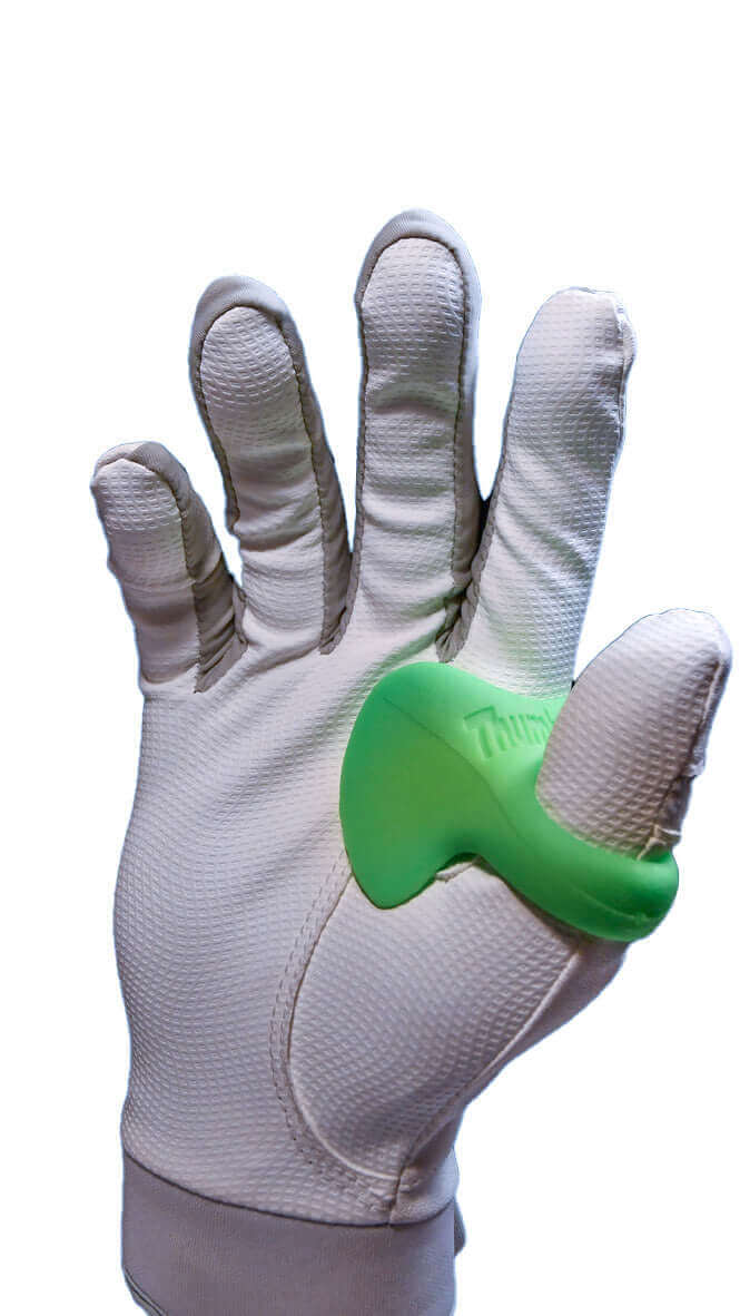 ThumbPRO Performance Baseball and Softball Thumb Guard On The Hand, Line Drive Lime