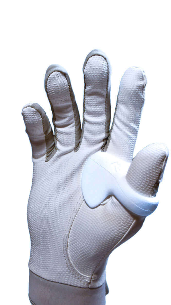 ThumbPRO Performance Baseball and Softball Thumb Guard On The Hand, White Lightning