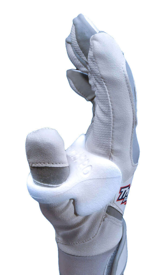 ThumbPRO Performance Baseball and Softball Thumb Guard On The Hand, White Lightning