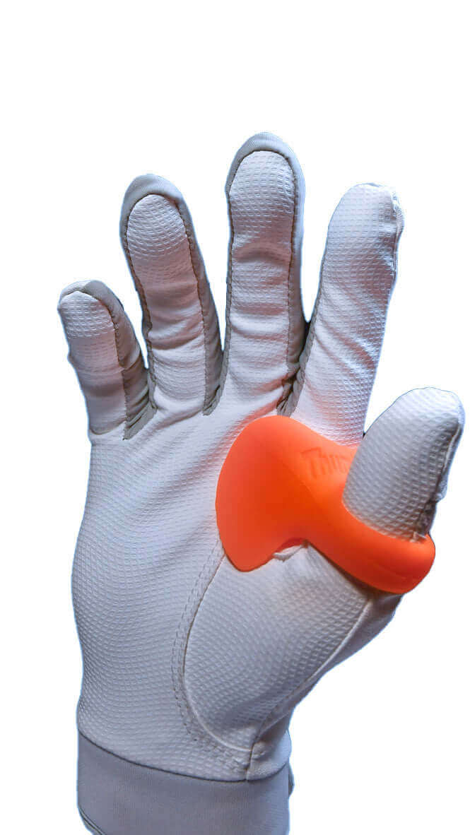 ThumbPRO Performance Baseball and Softball Thumb Guard On The Hand, Atomic Orange