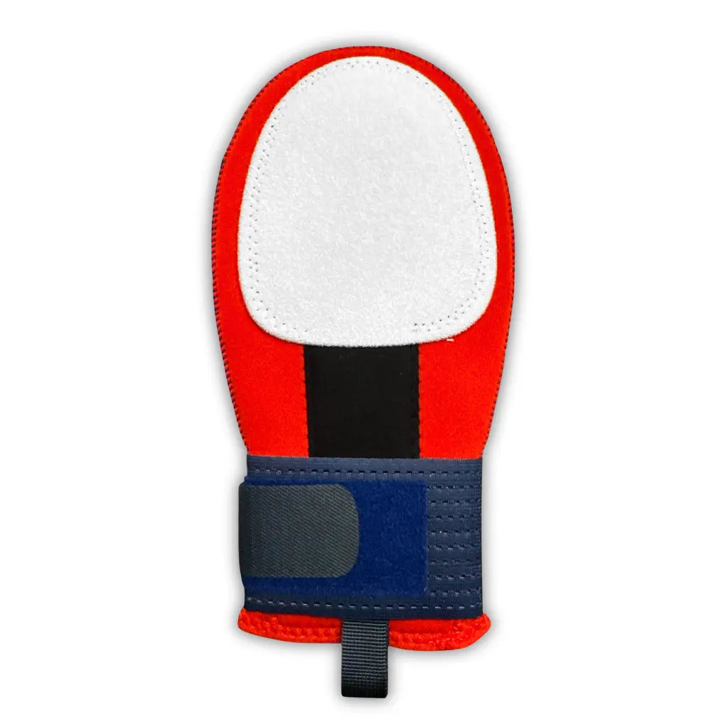 Red and blue ThumbPRO baseball sliding mitt on a white background