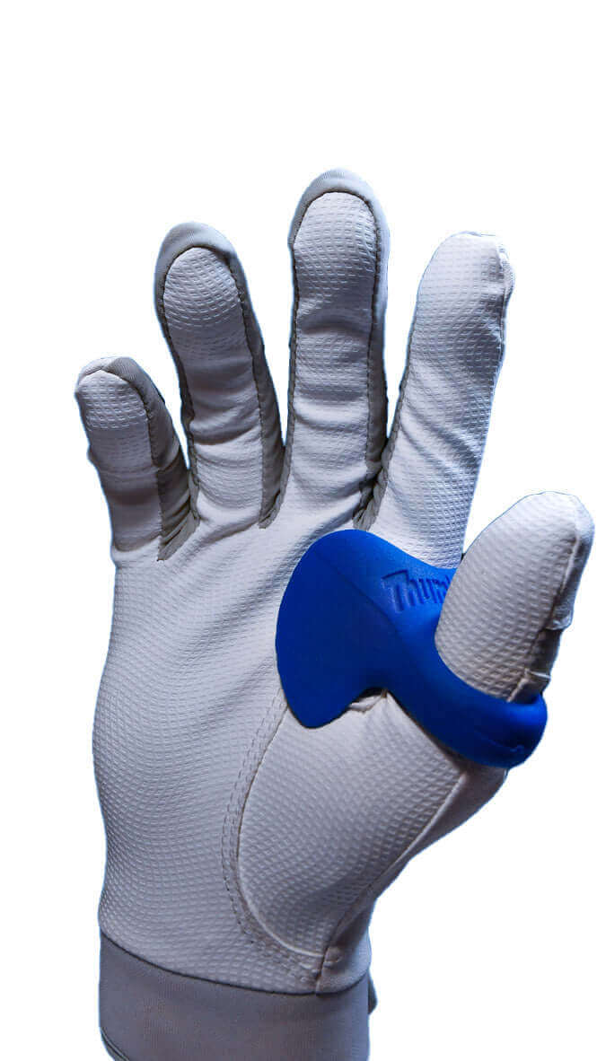 ThumbPRO Performance Baseball and Softball Thumb Guard On The Hand, Blue Bomber