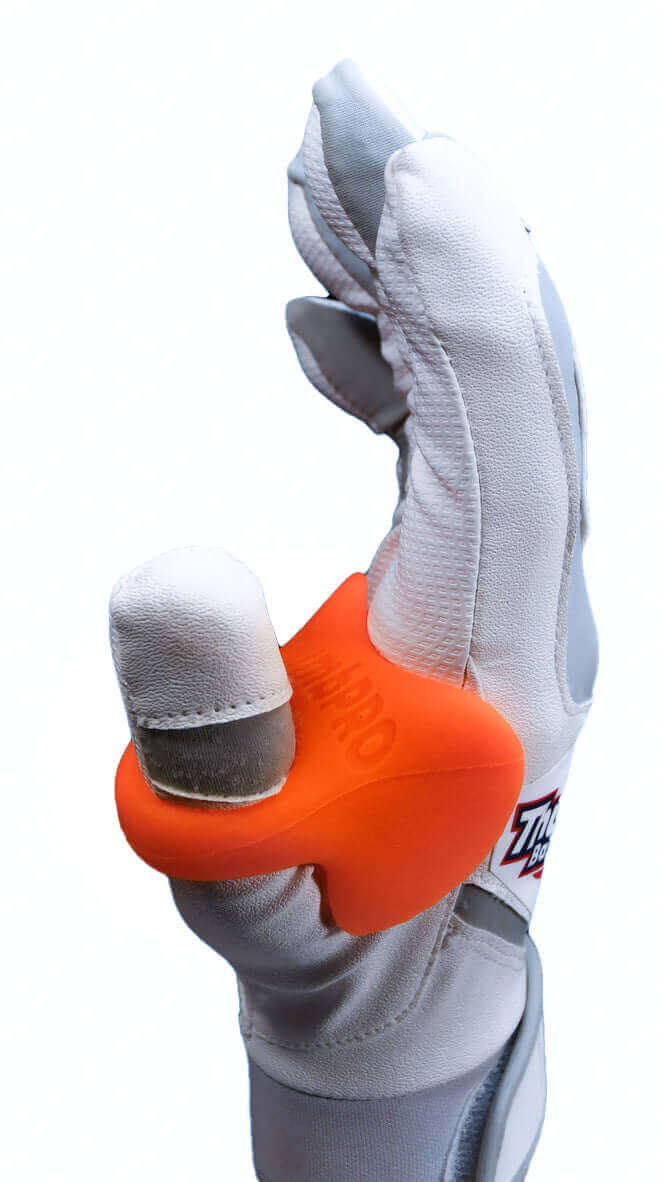 ThumbPRO Performance Baseball and Softball Thumb Guard On The Hand, Atomic Orange