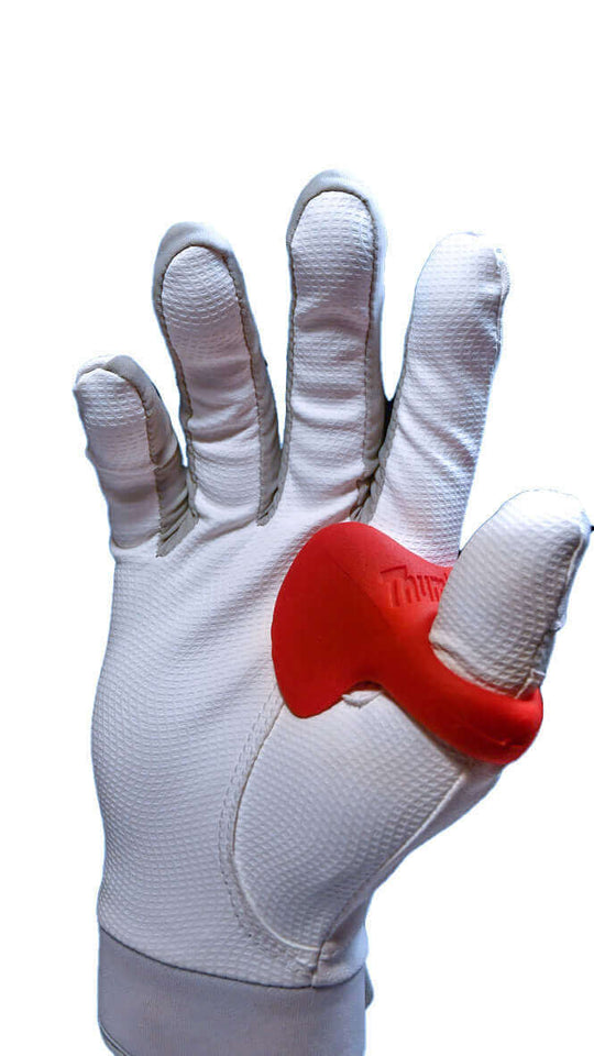 ThumbPRO Performance Baseball and Softball Thumb Guard On The Hand, Rally Red